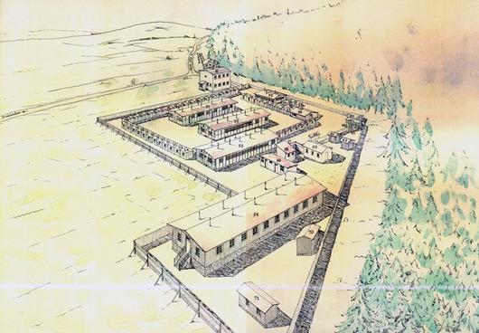 Nákres tábora v Letech u Písku (Muzeum romské kultury)