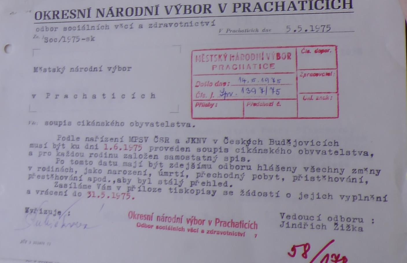  Pokyny k soupisu cikánského obyvatelstva od Okresního NV z května 197