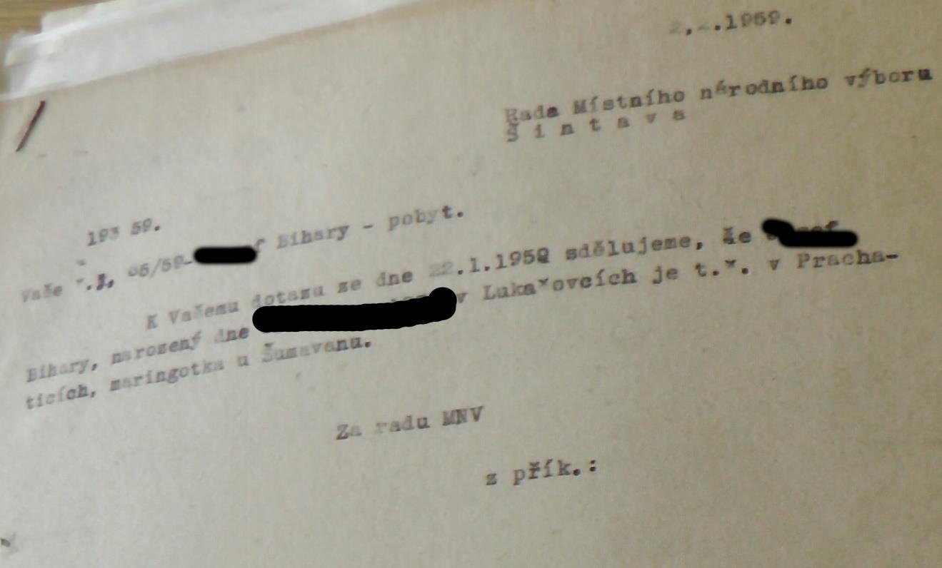  Záznam o přidělení bytu a převzatém vybavení z 1. prosince 195