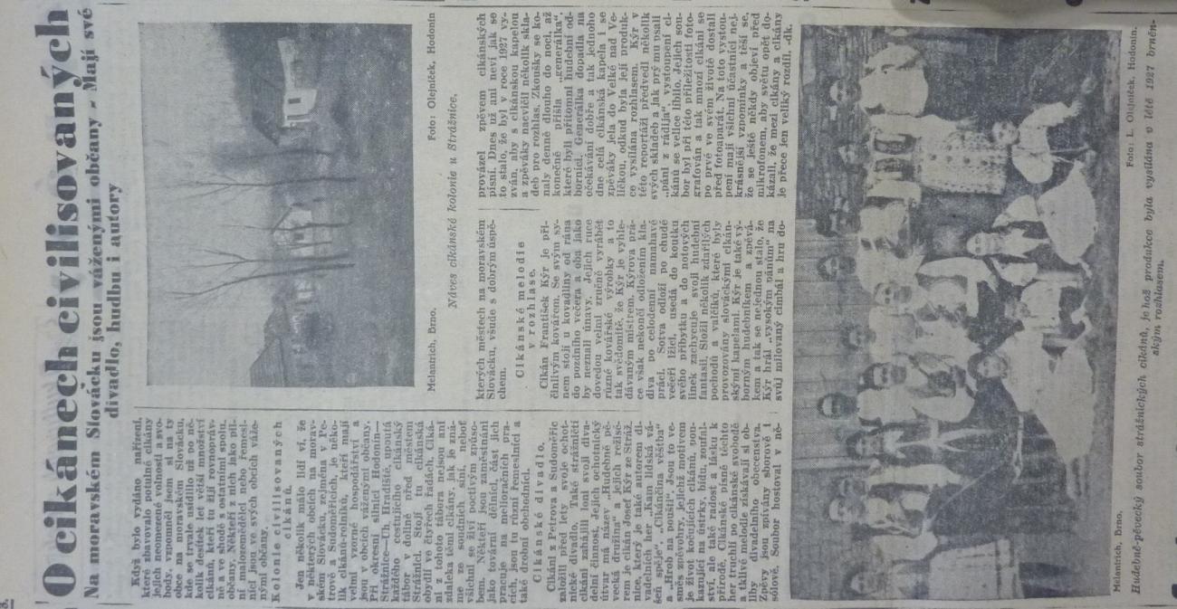 Článek z dobového tisku: O cikánech civilisovaných. (Moravské slovo 10. 2. 1940)